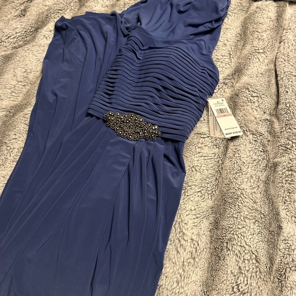 Alex Evenings Navy One-Shoulder Dress